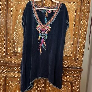 Johnny Was Navy Tunic with Colorful Embroidery